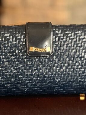 Handbag, Vintage Koret Wicker Navy Clutch (Shoulder Strap Optional)